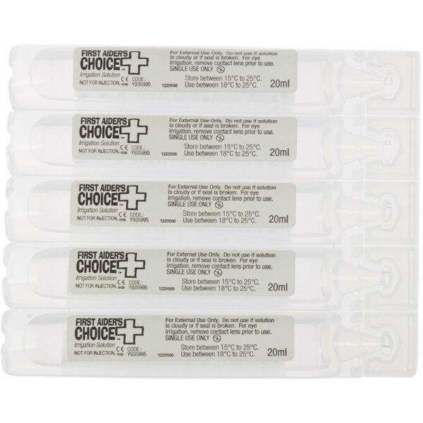 First Aider's Choice sterile eye wash pods, 5 x 20ml