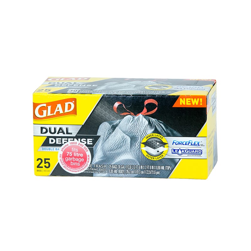 Glad ForceFlex Drawstring Garbage Bag, 75L, pack of 25