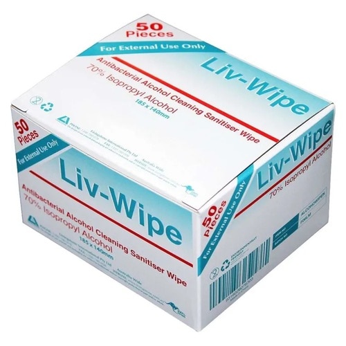 Liv-Wipe Alcohol Wipe Swab 140mm x 185mm 50 Pack