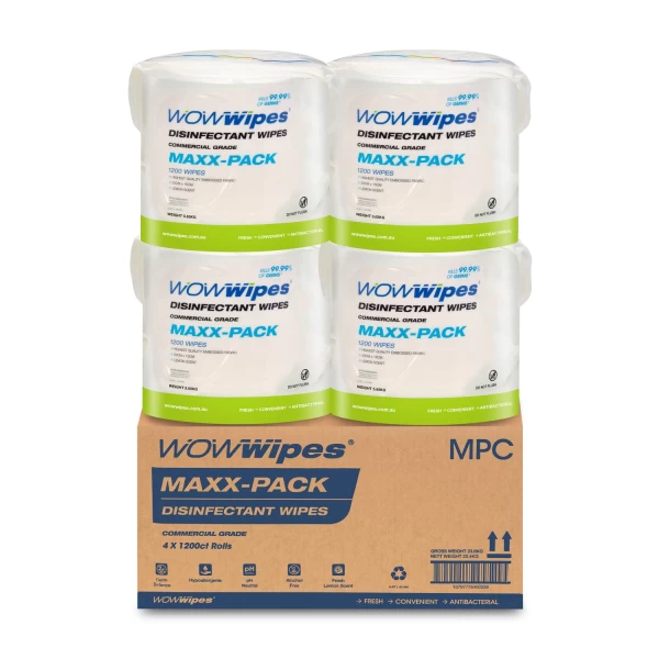 Wow Wipes Antibacterial 1200 Sheet Carton of 4